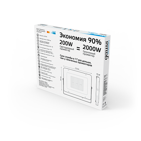 Gauss Прожектор Elementary 200W 16800lm 6500К 200-240V IP65 черный LED