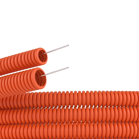 Труба гофрированная ПНД DKC гибкий д.20мм, лёгкий с протяжкой, 25м, цвет оранжевый