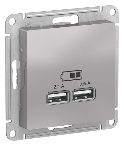 SE Atlasdesign USB Розетка A+A, 5В/2, 1 А, 2х5В/1, 05 А, механизм, алюминий