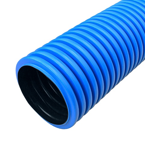 Промрукав Труба гофрированная двустенная ПНД жесткая тип 750 (SN19) синяя д90 6м (36м/уп)