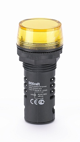 DEKraft ЛK-22 Желтая Лампа LED коммутаторная ADDS D=22мм 220В AC/DC