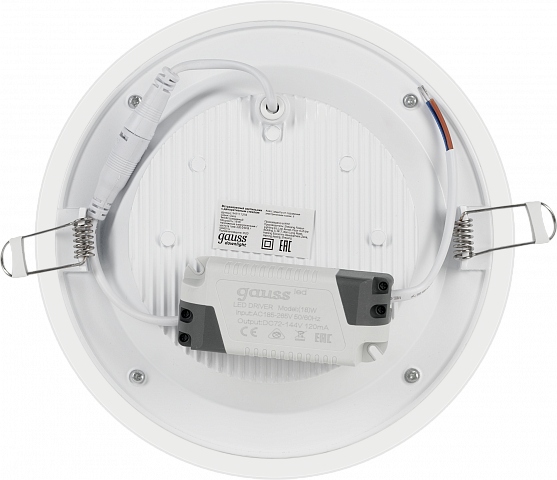 Gauss Светильник Glass круг 18W 1480lm 4000K 220-240V IP20 монт Ø155 200*30 с дек стеклом LED