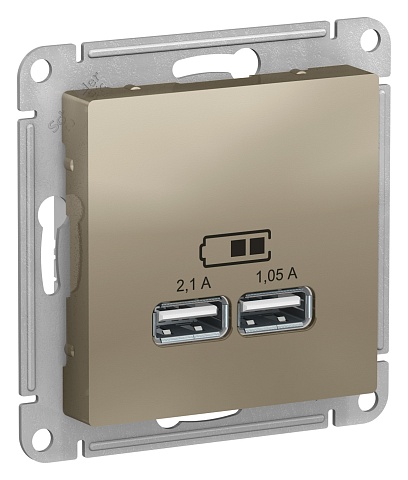 SE Atlasdesign USB Розетка A+A, 5В/2, 1 А, 2х5В/1, 05 А, механизм, шампань