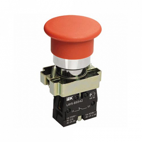 IEK LAY5 Кнопка управления LAY5-BC41Грибок без подсветки красная 1з