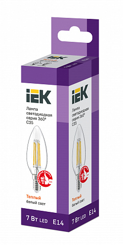 IEK Лампа LED C35 свеча прозрачный 7Вт 230В 3000К E14 серия 360°