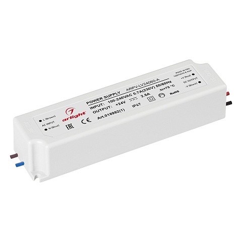 Arlight Блок питания ARPV-LV24060-A (24V, 2.5A, 60W) (IP67 Пластик, 3 года)