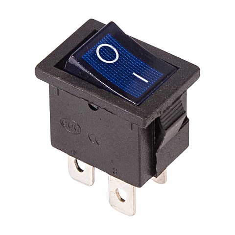 Выключатель клавишный 250V 6А (4с) ON-OFF синий с подсветкой Mini Rexant
