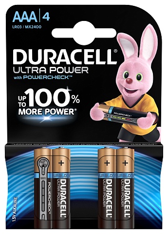 Duracell 5005818 Алкалиновая батарейка типа AAA  LR03 / MN 2400 LR03-4BL Ultra Power