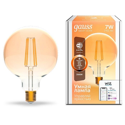 Gauss Лампа Smart Home Filament G95 7W 740lm 2500К E27 диммируемая LED