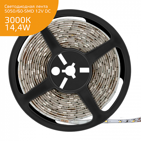 Gauss Лента LED Elementary 5050 -SMD 14.4W 12V DC теплый белый IP20 (ZIP Bag 5м)