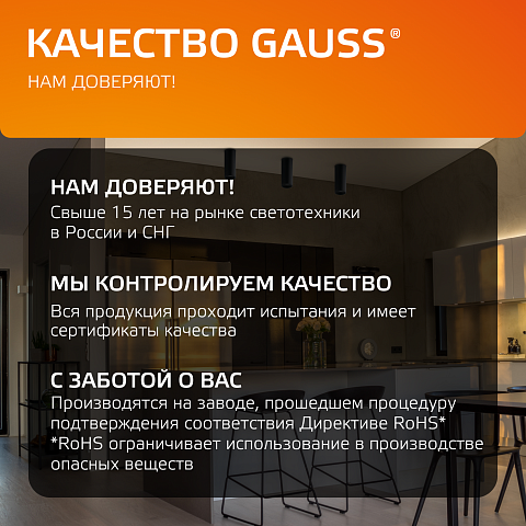 Gauss Светильник Overhead накл цил 10W 700lm 3000K 170-240V IP20 88*75мм белый с расс LED