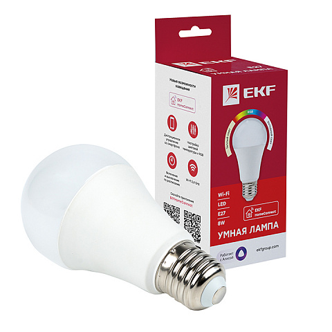 EKF PROxima Умная лампа Connect 8W WIFI RGBW E27