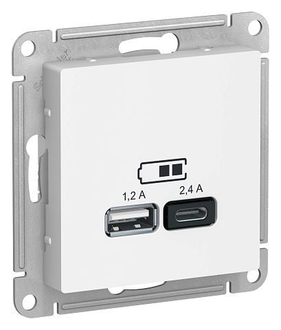 SE Atlasdesign USB Розетка А+С, 5В/2, 4 А, 2х5В/1, 2 А, механизм, белый