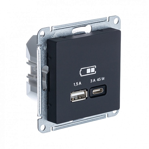 SE Atlasdesign USB Розетка A + тип-C 45Вт высокоскор.заряд. QC, PD, мех., карбон