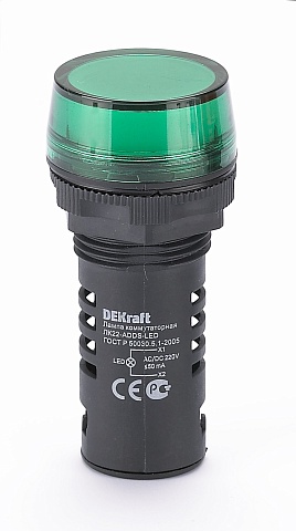 DEKraft ЛK-22 Зеленая Лампа LED коммутаторная ADDS D=22мм 220В AC/DC