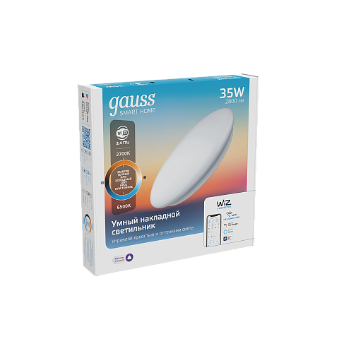 Gauss Cвет-ик SmartHome наст-потол 35W2800lm2700-6500К198-264V IP20 400*70мм изм.цвет.тем.+дим LED