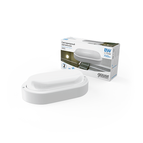 Gauss Светильник ЖКХ Elementary овал 8W 700lm 6500K 160-260V IP65 160*90*46мм белый LED