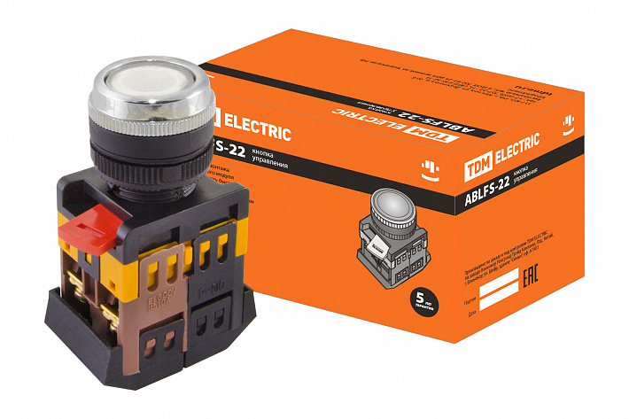 TDM Кнопка ABLFS-22 белый d22мм неон/230В 1з+1р