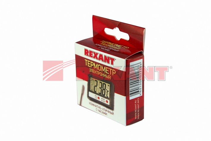 Термометр электронный комнатно-уличный с часами Rexant