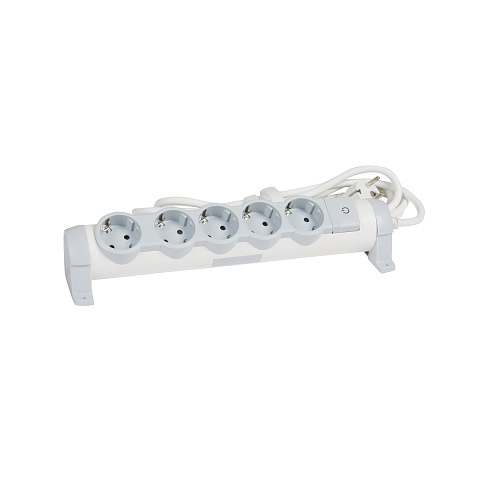 Legrand Комфорт Бело-серый Удлинитель 5x2К+З, с выкл., кабель 5м, фиксир. поворотный блок, возможно крепление к стене
