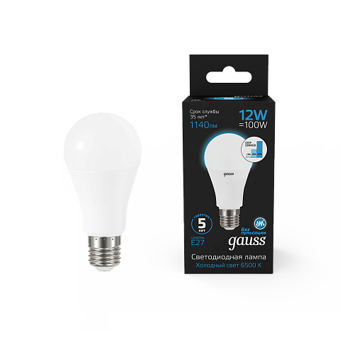 Gauss Лампа A60 12W 1140lm 6500K Е27 шаг. диммирование LED