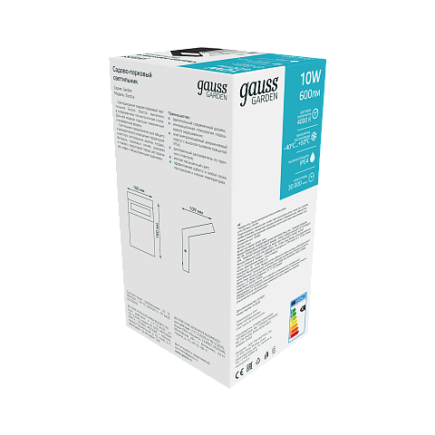 Gauss Светильник садово-парковый LED Electra, 10W, 600Lm, 4000K, 100x109x160mm, 170-240V / 50Hz, IP54, 6