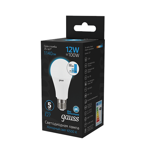 Gauss Лампа A60 12W 1140lm 6500K Е27 шаг. диммирование LED
