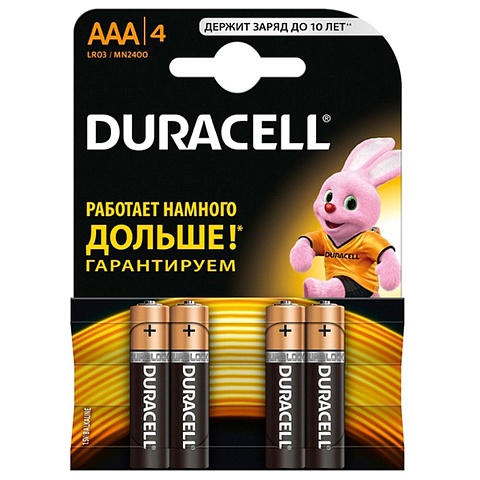 Duracell 5006610 Алкалиновая батарейка типа AAA  LR03 / MN 2400 LR03-4BL BASIC CN