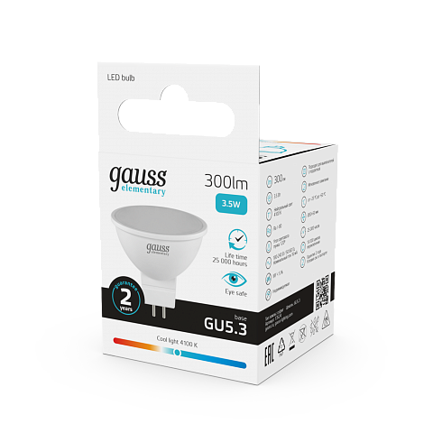Gauss Лампа Elementary MR16 3.5W 300lm 4100K GU5.3 LED