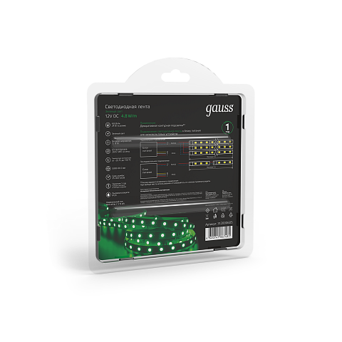 Gauss Лента LED 2835 -SMD 4.8W 12V DC зеленый (блистер 5м)