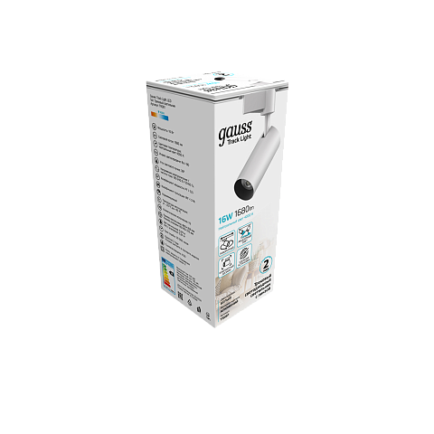 Gauss Светильник трековый цилиндр 16W 1680lm 4000K 180-220V IP20 65*206мм белый линза 36º LED