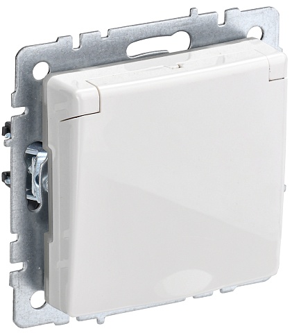 IEK BRITE BASE Белый Розетка 1-м с/з с защ штор и крыш 16А IP44 РСбш10-3-44-БрБ