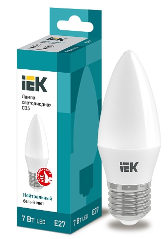 IEK Лампа светодиодная ECO C35 свеча 7Вт 230В 4000К E27