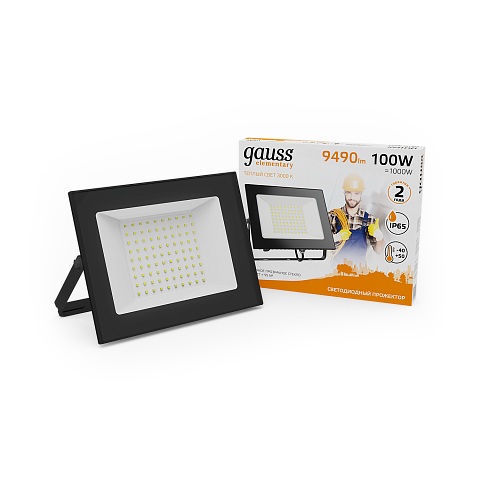 Gauss Прожектор Elementary 100W 9450lm 3000К 175-265V IP65 черный LED