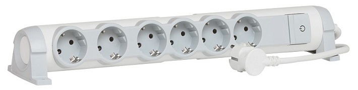 Legrand Комфорт Бело-серый Удлинитель 6x2К+З с выкл., кабель 3м, фиксир. поворотный блок, возможно крепление к стене