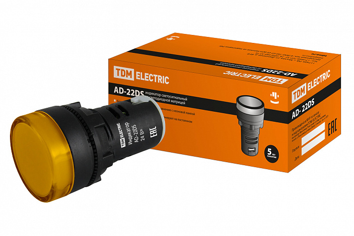 TDM Лампа AD-22DS(LED)матрица d22мм желтый 24В AC/DC