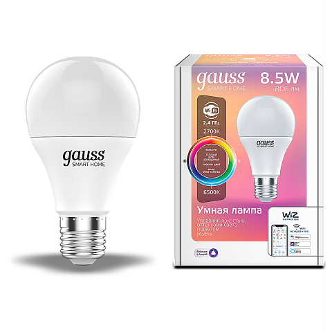 Gauss Лампа Smart Home A60 8,5W 806lm 2700-6500К E27 RGBW+изм.цвет.темп.+диммирование LED