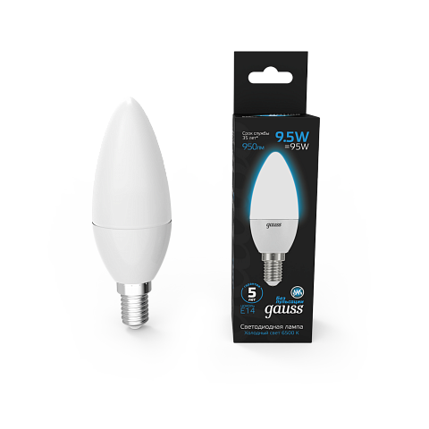 Gauss Лампа Свеча 9.5W 950lm 6500К E14 LED 1/10/100