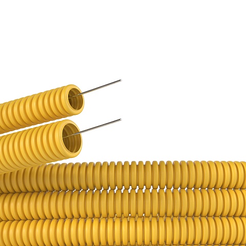 Труба гофрированная ПВХ DKC диам. 20мм лёгкая с протяжкой, 100м, цвет желтый