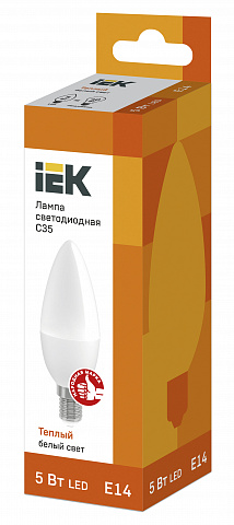 IEK Лампа светодиодная ECO C35 свеча 5Вт 230В 3000К E14