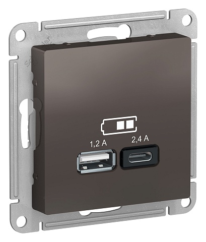 SE Atlasdesign USB Розетка А+С, 5В/2, 4А, 2х5В/1, 2А, механизм, мокко