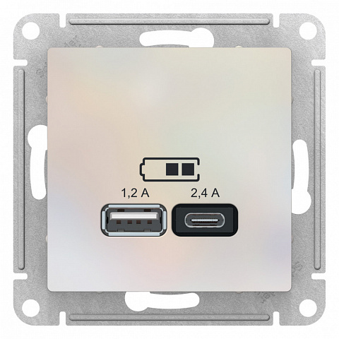 SE Atlasdesign USB Розетка А+С, 5В/2, 4А, 2х5В/1, 2А, механизм, жемчуг