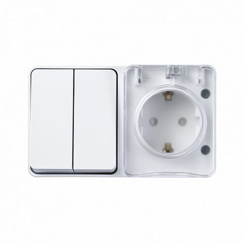 SE Atlasdesign PROFI IP54 О/У Блок: РОЗ. з/к со шт. 16А, выкл.2-клав.10А, белый