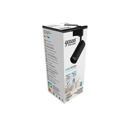 Gauss Светильник трековый цилиндр 24W 1830lm 4000K 180-220V IP20 65*206мм черный линза 36º LED