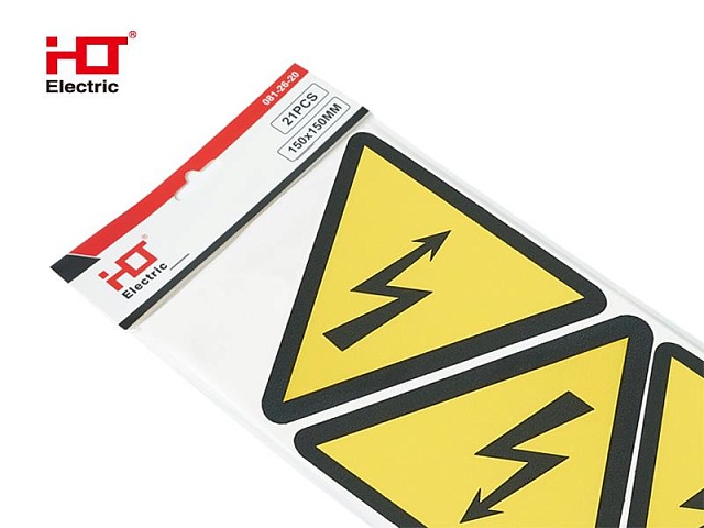 Знаки электробезопасности наклейка "Молния" 150×150×150мм (уп./21 шт) HLT