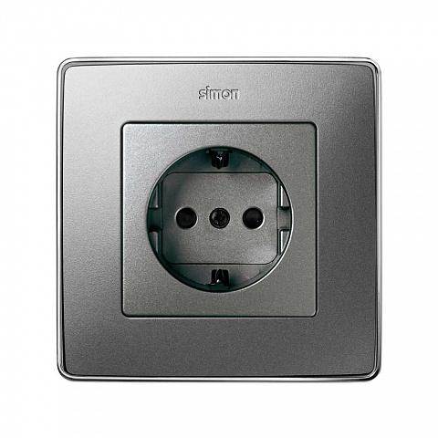 Simon 82 Detail Накладка на розетку двухполюсную с заземляющим контактом, с защитными шторками,Алюминий-графит