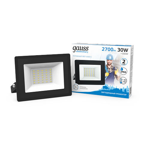 Gauss Прожектор Elementary 30W 2700lm 6500К 200-240V IP65 черный LED