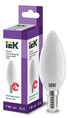 IEK Лампа LED C35 свеча матовый 7Вт 230В 4000К E14 серия 360°