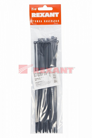 Хомут nylon 200 x 3,6 мм 25шт чёрный Rexant