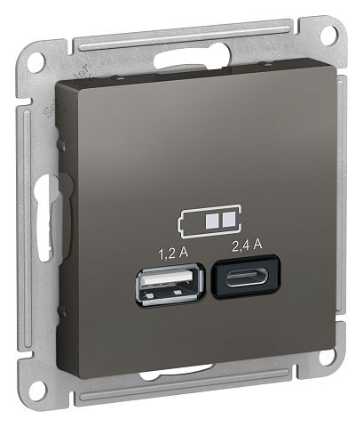SE Atlasdesign USB Розетка А+С, 5В/2, 4 А, 2х5В/1, 2 А, механизм, сталь